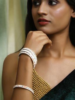 Adwitiya - Women Silver Plated Stone Studded Printed White Lac Bangles (Set of 4)