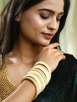 Adwitiya - Women Gold Plated Cream Stone and Kundan Studded Designer Bangles (Set of 10)