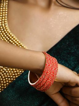 Adwitiya - Women Gold Plated Red Stone Studded Bangles (Set of 4)