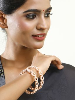 Adwitiya - Women Gold Plated Cuff Shaped Studded Design Bangles White (Set of 2)