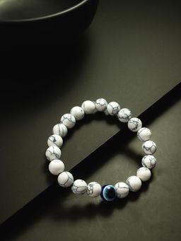 Aadita - Marble Beads Adjustable Evil Eye Bracelet White