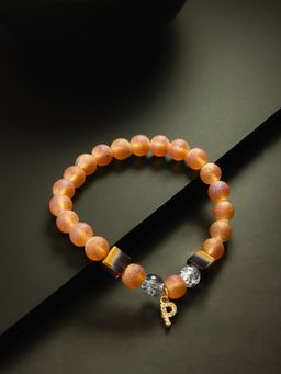 Aadita - Marble Beads Adjustable Bracelet P Letter Orange