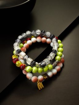 Aadita - Marble Beads Adjustable Bracelet M Letter Multi-Color (Set of 3)