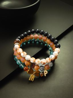 Aadita - Marble Beads Adjustable Bracelet M & P Letter Multi-Color (Set of 3)