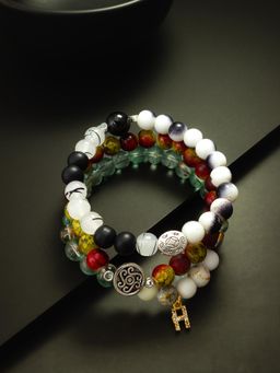 Aadita - Marble Beads Adjustable Bracelet H Letter Multi-Color (Set of 3)