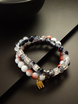 Aadita - Marble Beads Adjustable Bracelet M Letter Multi-Color (Set of 2)