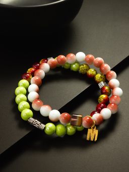 Aadita - Marble Beads Adjustable Bracelet M Letter Multi-Color (Set of 2)