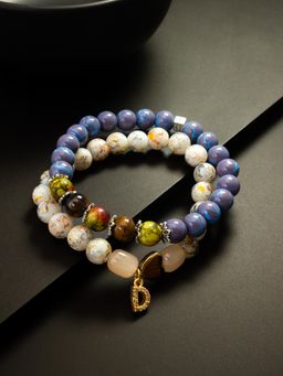 Aadita - Marble Beads Adjustable Bracelet D Letter Multi-Color (Set of 2)