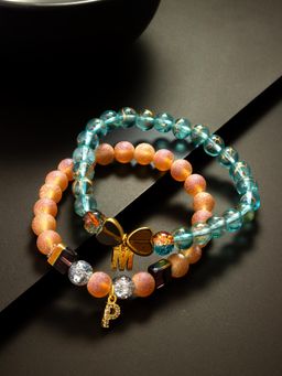 Aadita - Marble Beads Adjustable Bracelet M Letter Multi-Color (Set of 2)
