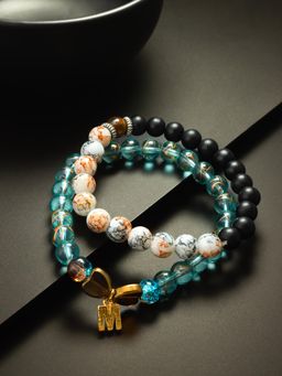 Aadita - Marble Beads Adjustable Bracelet M Letter Multi-Color (Set of 2)