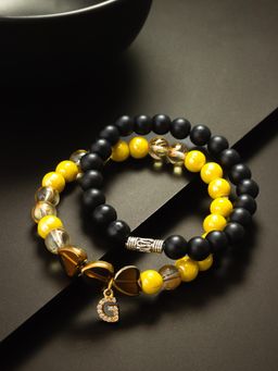 Aadita - Marble Beads Adjustable Bracelet G Letter Multi-Color (Set of 2)