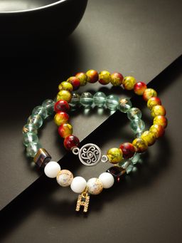 Aadita - Marble Beads Adjustable Bracelet H Letter Multi-Color (Set of 2)