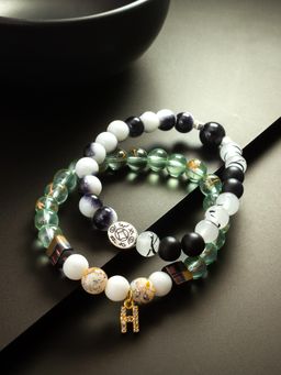 Aadita - Marble Beads Adjustable Bracelet H Letter Multi-Color (Set of 2)