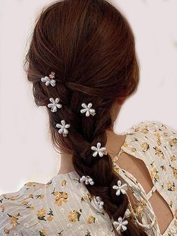 OOMPH - Gold Tone Small Mini Pearl Floral Hair Claw / Hair Clip (Set of 10)