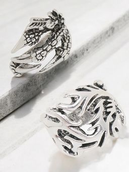 OOMPH - Silver Rings for Men and Boys - Stainless Steel - Claws Designs (Set of 2)