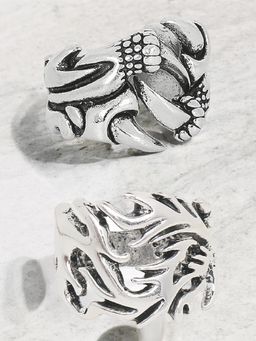 OOMPH - Silver Rings for Men and Boys - Stainless Steel - Claws Designs (Set of 2)