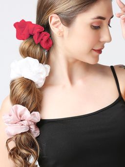 OOMPH - Tissue Satin Scrunchy -Powder Pink, White and Red (Set of 3)