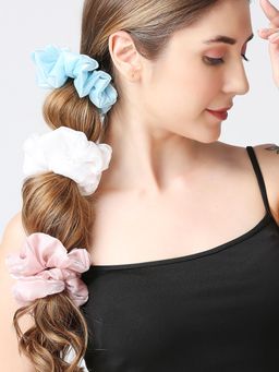 OOMPH - Tissue Satin Scrunchy -White, Light Blue, Powder Pink (Set of 3)
