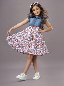 TeenTrums - Ishki Pushki Girls Denim Dress with Belt -Blue (Set of 2)