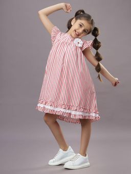 TeenTrums - Ishki Pushki Girls Stripe with Corsage Dress-Red
