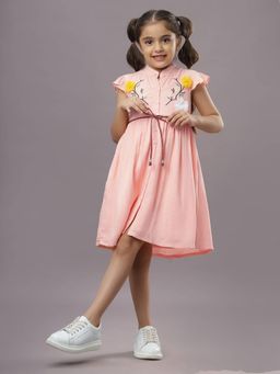 TeenTrums - Ishki Pushki 3D Flower Dress with Belt-Peach (Set of 2)