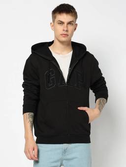 GAP - Black Logo Regular Fit Full Sleeve Zip-Front Sweatshirt