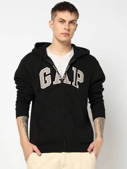 GAP - Black Logo Regular Fit Full Sleeve Zip-Front Sweatshirt