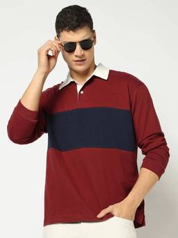 GAP - Maroon Cotton Colorblock Polo T-Shirt