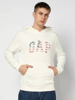GAP - Off White Logo Regular Fit Full Sleeve Hooded Sweatshirt
