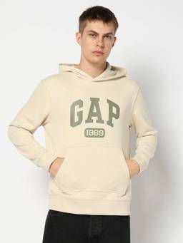 GAP - Beige Logo Regular Fit Full Sleeve Hooded Sweatshirt
