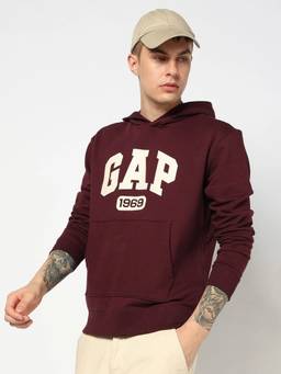 GAP - Burgundy Logo Regular Fit Full Sleeve Hooded Sweatshirt