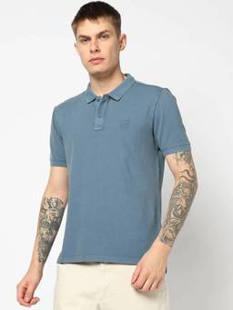 GAP - Blue Logo Slim Fit Solid Polo T-Shirt