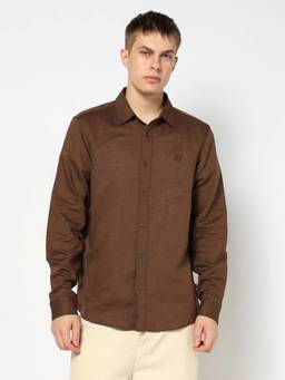 GAP - Men's Solid Regular Fit Full Sleeve Brown Shirt