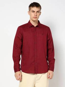 GAP - Men's Solid Regular Fit Full Sleeve Maroon Shirt