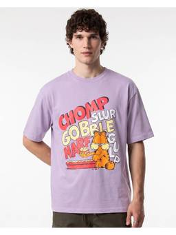 Bewakoof - Garfield Purple Lets Do Lunch Graphic Printed Oversized T-shirt