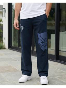 Bewakoof - Marvel Navy Blue Black Panther Graphic Printed Straight Fit Trackpant