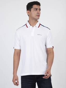 Ben Sherman - White Cotton Solid Polo T-Shirt