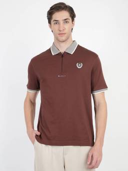 Ben Sherman - Brown Regular Solid Zipper Detail Polo T-Shirt
