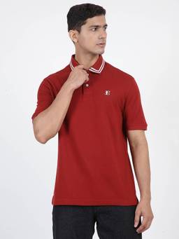 Ben Sherman - Maroon Cotton Solid Polo T-Shirt