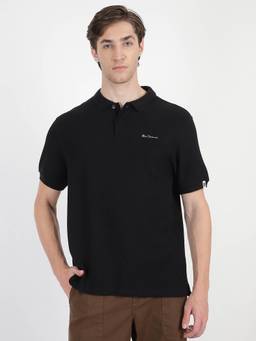 Ben Sherman - Men Black Cotton Solid Polo T-Shirt