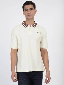 Ben Sherman - Off White Cotton Stripes Polo T-Shirt