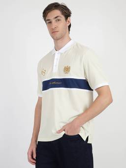 Ben Sherman - Off White Relaxed Colorblock Heritage Crest Panel Polo T-Shirt