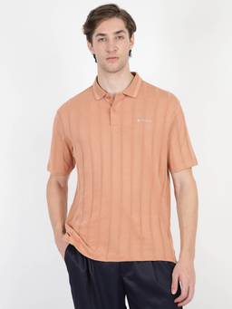 Ben Sherman - Peach Cotton Stripes Polo T-Shirt