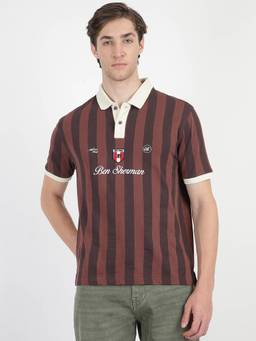 Ben Sherman - Brown Cotton Stripes Polo T-Shirt