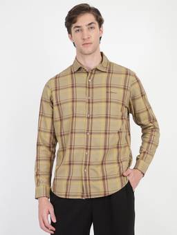 Ben Sherman - Men Olive Regular Checks Tartan Check Shirt
