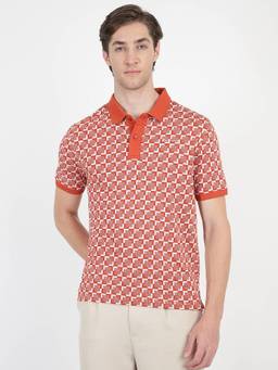 Ben Sherman - Orange Cotton Geometric Polo T-Shirt