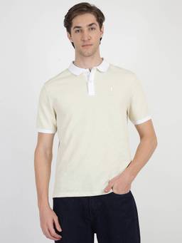 Ben Sherman - Beige Cotton Solid Polo T-Shirt
