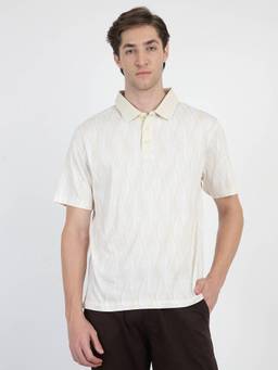 Ben Sherman - Off White Patterned Printed Soft Chevron Polo T-Shirt