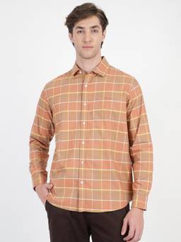 Ben Sherman - Men Peach Regular Checks Large Windowpane Check Shirt