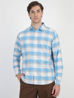 Ben Sherman - Men Blue Regular Checks Large Windowpane Check Shirt